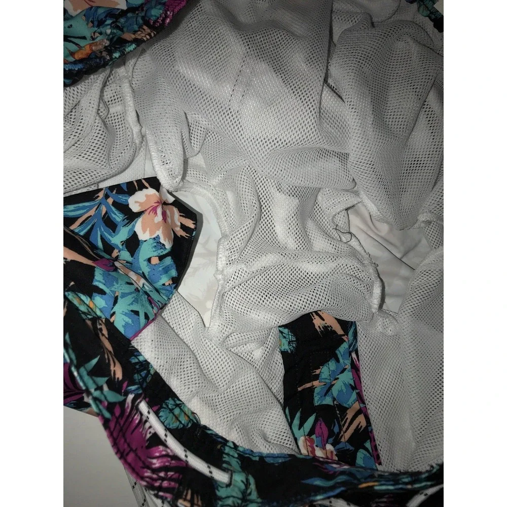 Mens Size XXL Swim Trunks, Mesh Lining Bright Tropical Print 8